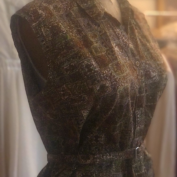 Vintage 1950’s Sanforized blouse- 100% cotton, abstract, sleeveless, with belt - Picture 2 of 7